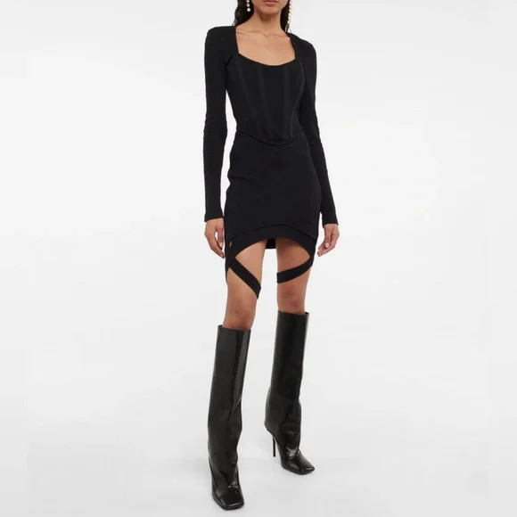 open lace back dress Ila Nora U Neck Corset Detailed Mini Dress in Black main image 1